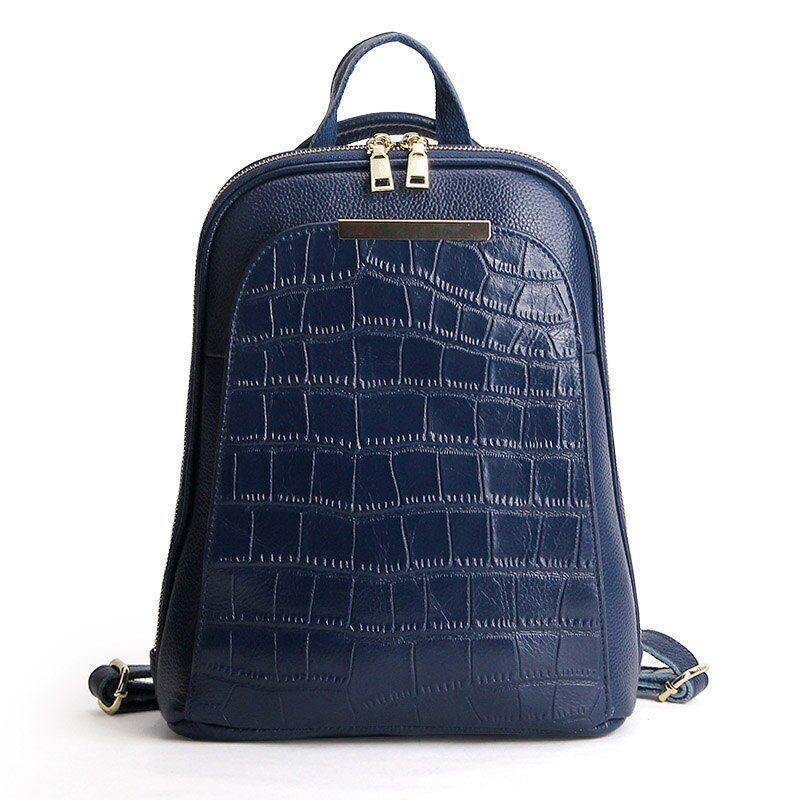 Genuine Cow Leather Everyday White Silver Backpack Book Bags 25x32x11CM Red/Blue
