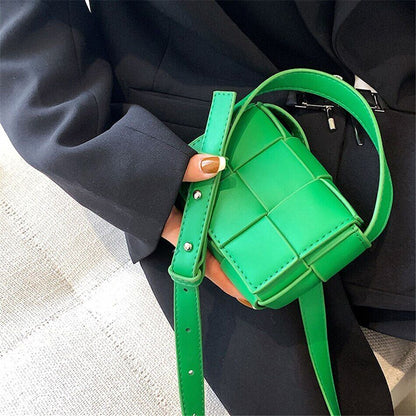 Mini Ladies Square Weave Bag PU Leather Shoulder Crossbody Bags Women Handbags