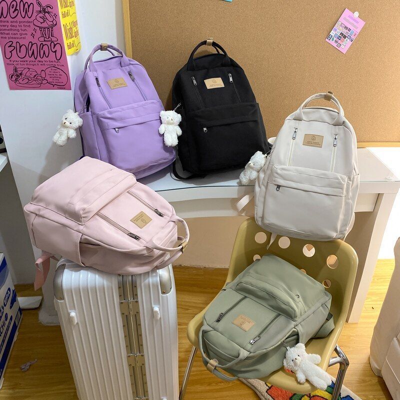 Double Zipper Backpack Buckle Travel Bag Laptop Backpack Student Schoolbag Nylon