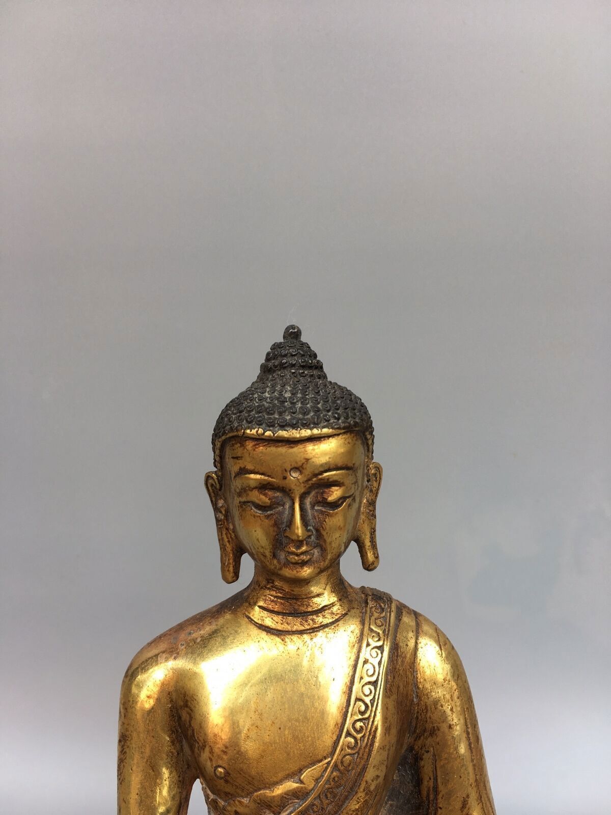 8"Old China Antique Tibetan Buddhism temple Bronze gilt Shakyamuni Buddha statue