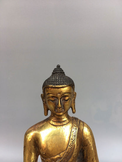 8"Old China Antique Tibetan Buddhism temple Bronze gilt Shakyamuni Buddha statue