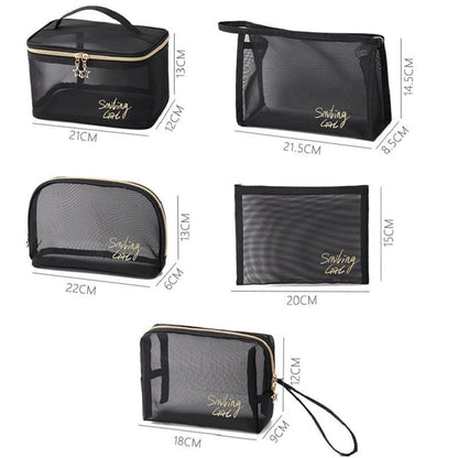 Black Mesh Cosmetic Bag Toiletry Makeup Transparent Traveling Brushes Organizer
