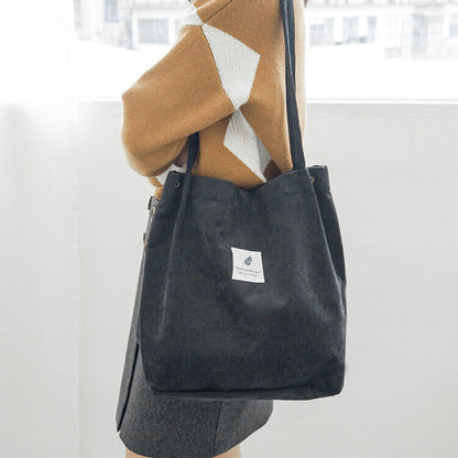 Corduroy Buckle Canvas Women's Bag Large Capacity Arts Style Shoulder Bag