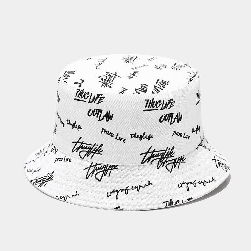 Graffiti Letter Bucket Hat Cap Double-sided Fisherman's Cap Men Women Cotton