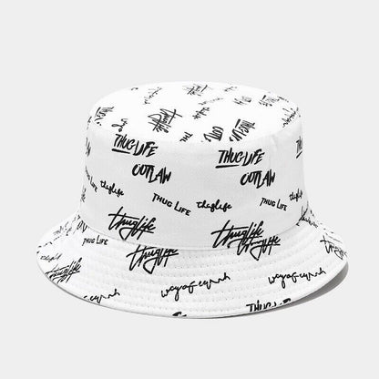 Graffiti Letter Bucket Hat Cap Double-sided Fisherman's Cap Men Women Cotton