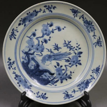 Chinese Old Blue and White Flower and Bird Pattern Porcelain Plate