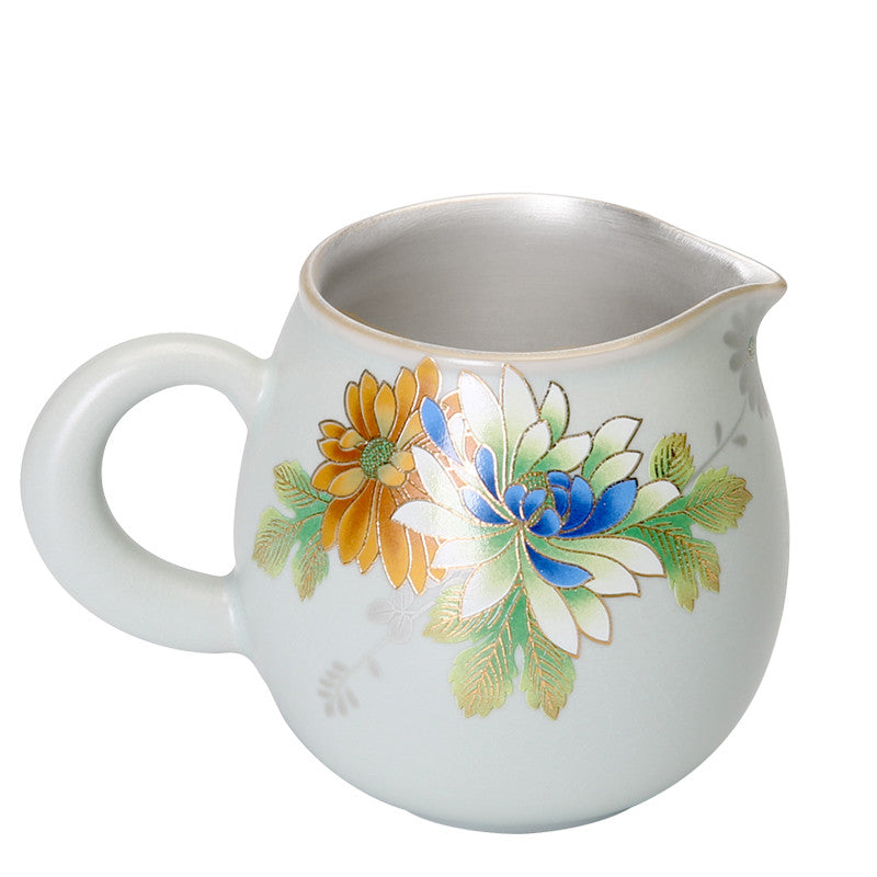 Health Care Pure Silver Inside Tea Cup Porcelain Ruyao Floral Design Tea Saucer