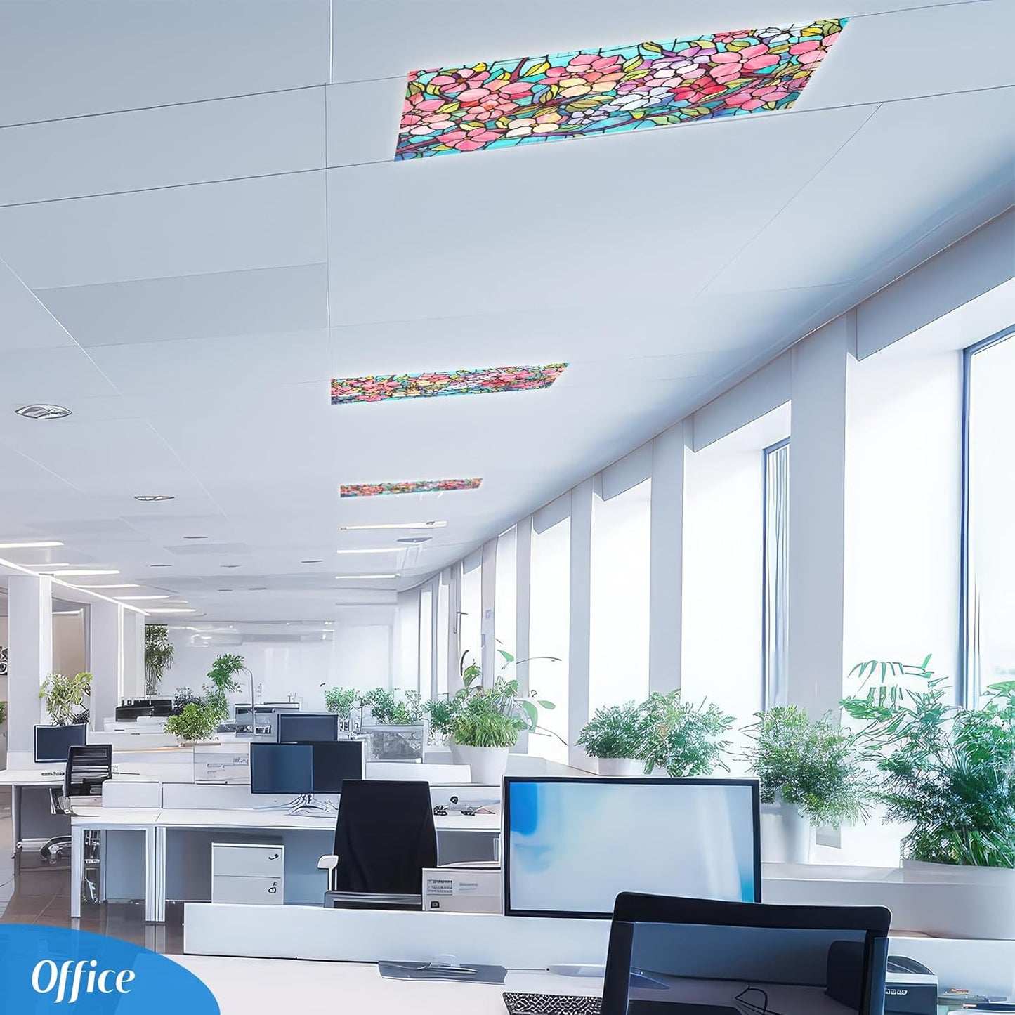 4 Pcs Colorful Floral Fluorescent Light Covers 4 X 2 Ft Stained Glass Magnetic O