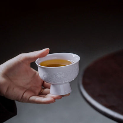 Chinese Tea Cup For Lady Porcelain Kungfu Cup Handmade Floral Relief Boutique