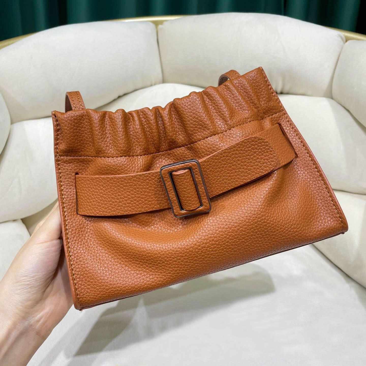 Real Leather Oversized Buckle Scrunchy Soft Ruched Clutch Shoulder bag Crossbody