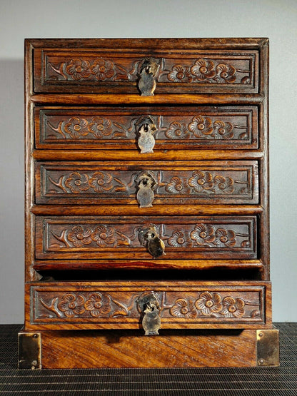 Chinese Natural Rosewood Handcarved Exquisite Small Cabinet 22098