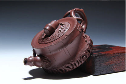 Yixing Zisha Purple Clay Mud Pottery Handmadebamboo Root 290ml Tea Pot Teapot