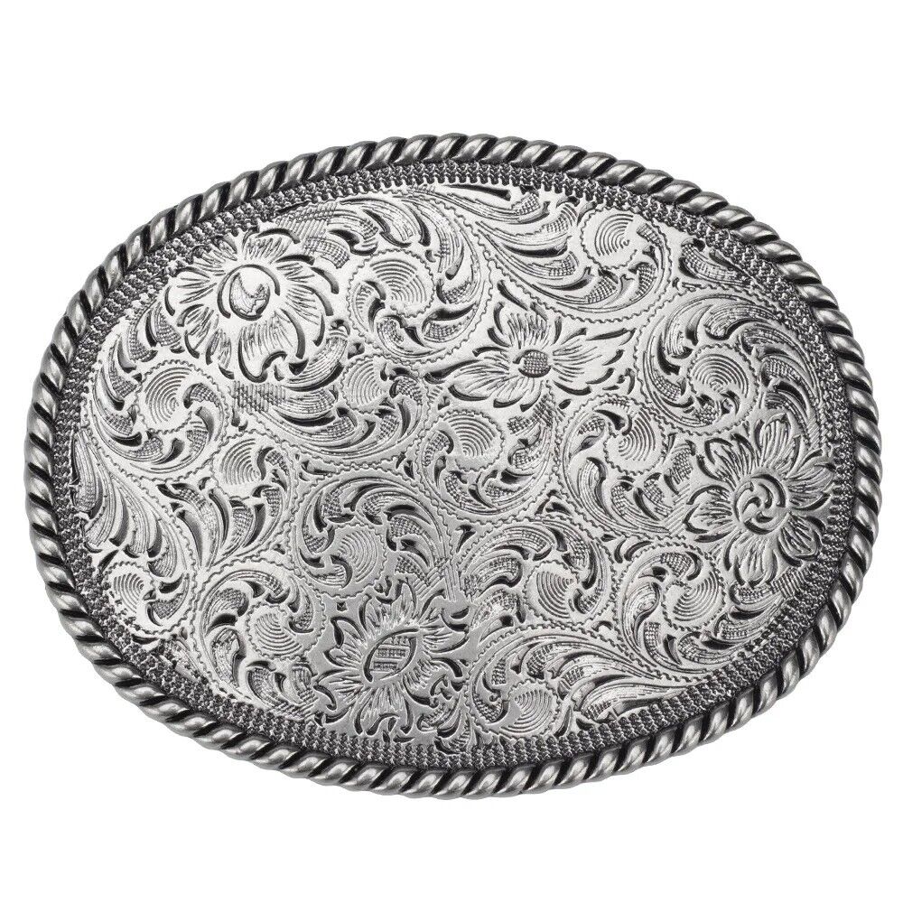 Women Belt Buckle Metal Floral Pattern Trendy Casual Fashion Accessory 8.5x6.5cm