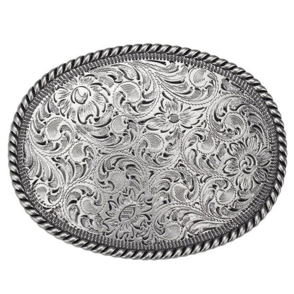 Women Belt Buckle Metal Floral Pattern Trendy Casual Fashion Accessory 8.5x6.5cm