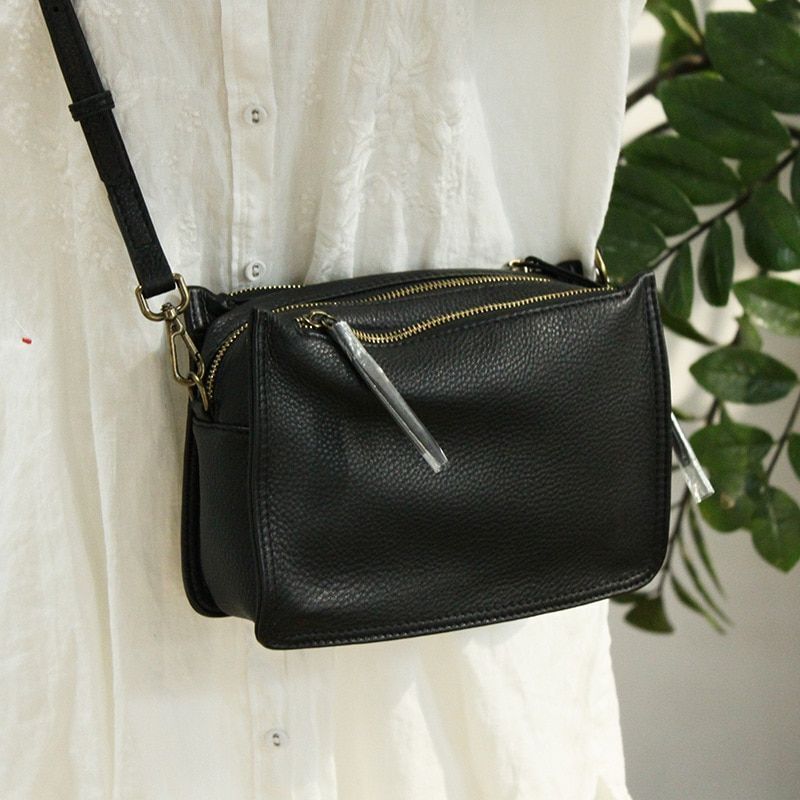 Handbag Small Bag Genuine Leather Flap Shoulder Bag Three-layer zipper Crossbody