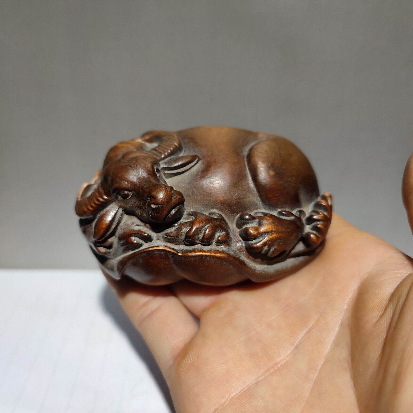 Chinese Old Boxwood hand carved wooden african statues decor statue cattle gift