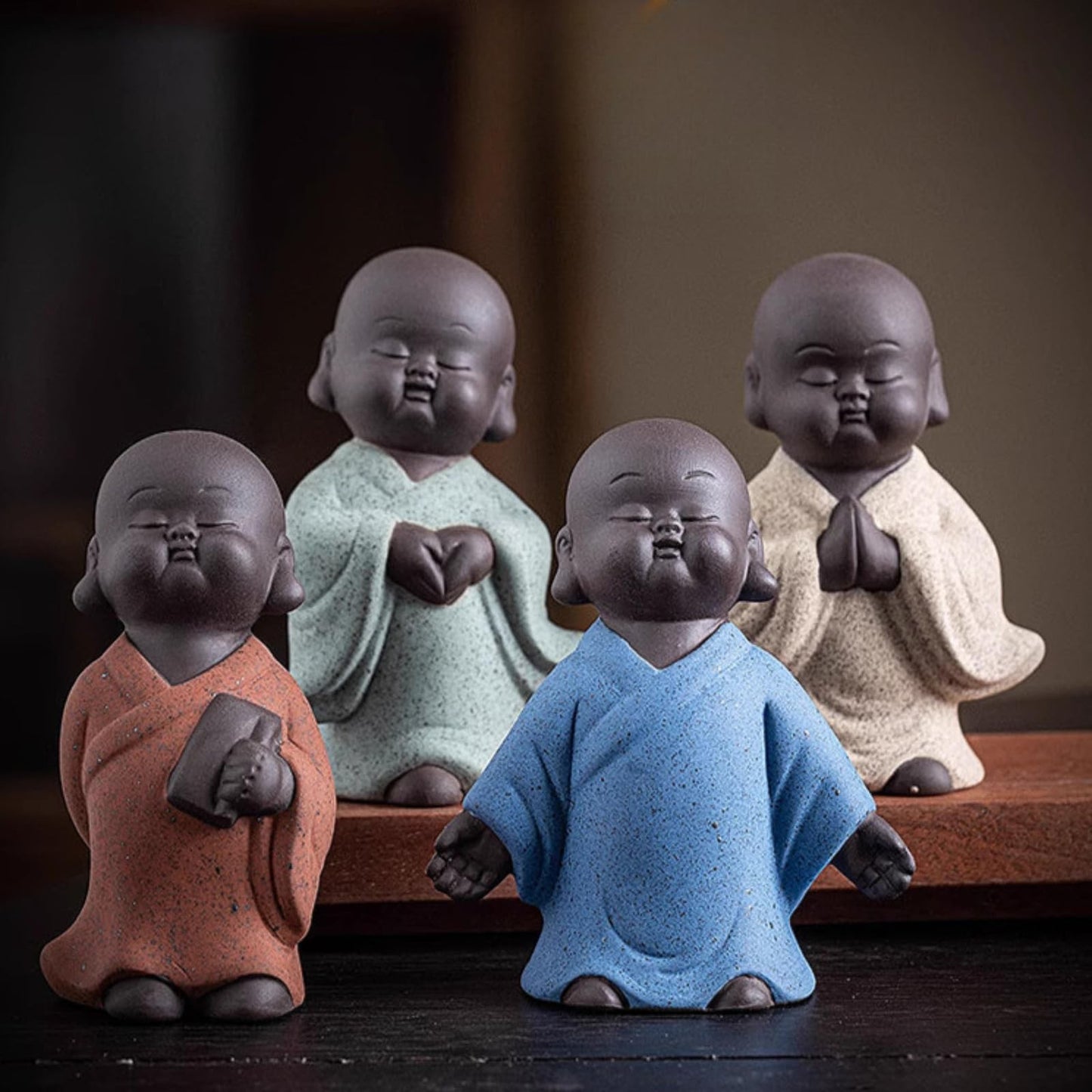 Little Monk Purple Sands Tea Pet 4PCS 8cm Handmade Kung Fu Tea Set Tea Table