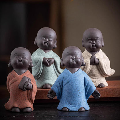 Little Monk Purple Sands Tea Pet 4PCS 8cm Handmade Kung Fu Tea Set Tea Table