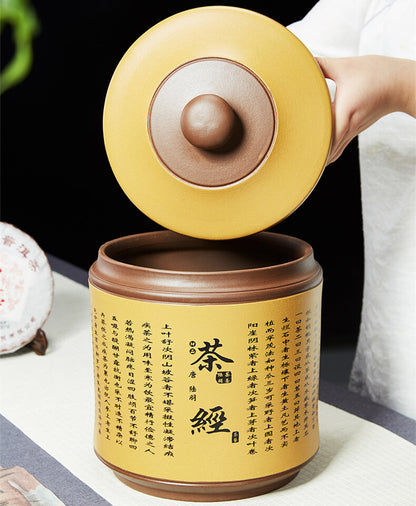 True Yixing Zisha Tea Canister For Pu'er Tea Cake Sealed Storage With Lid Carved