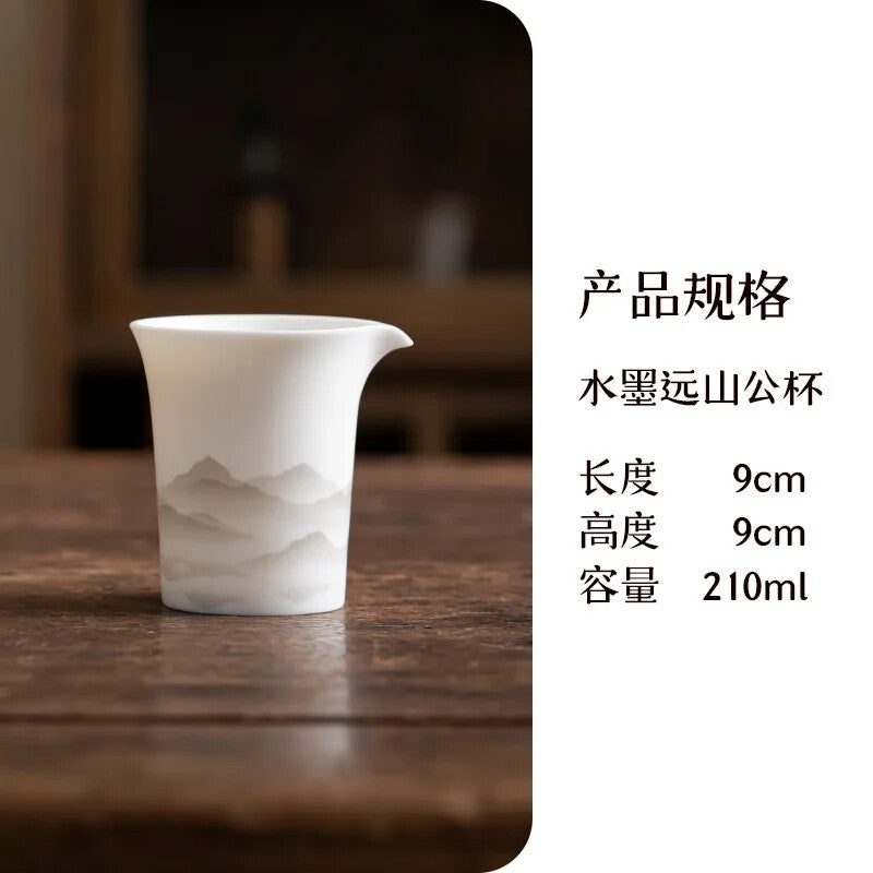Sheep Fat Jade White Porcelain Cha Hai Ink Painting Distant Mountains Tea Set