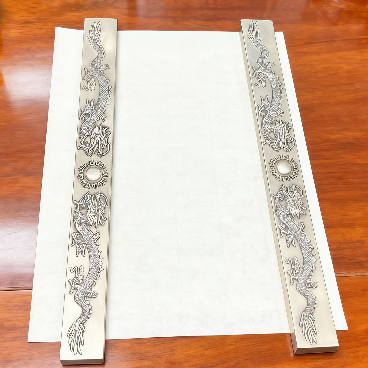 White Copper Silver-Plated Dragon Book Weights - Wenfang Retro Decor