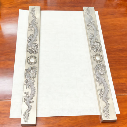 White Copper Silver-Plated Dragon Book Weights - Wenfang Retro Decor