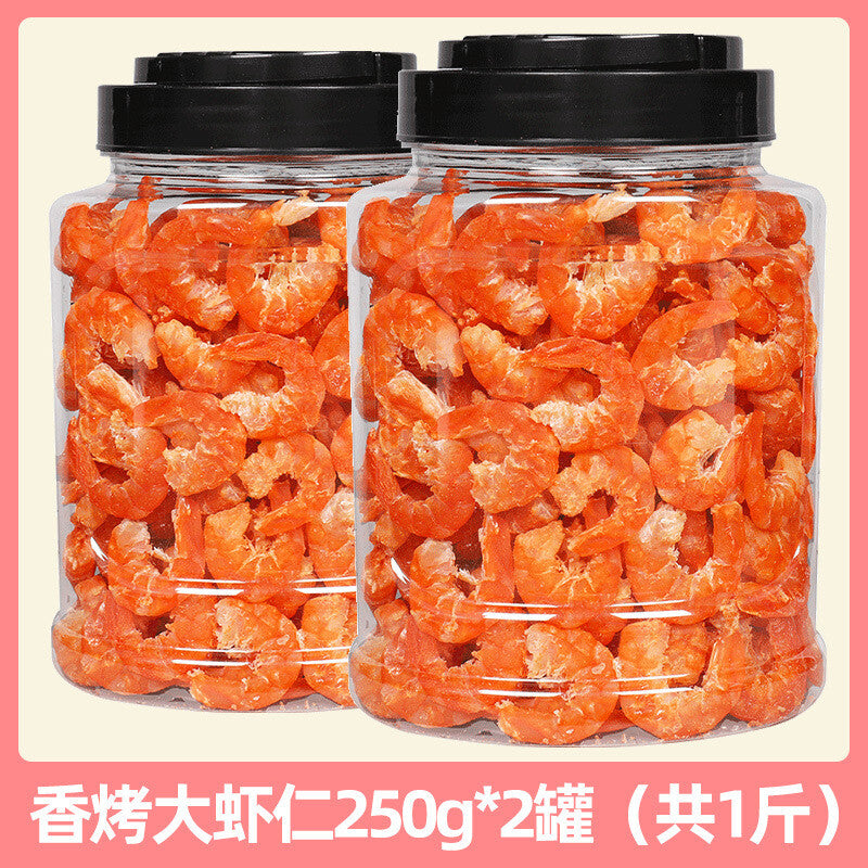 Seafood snacks, roasted seafood, ready-to-eat shrimp skin.