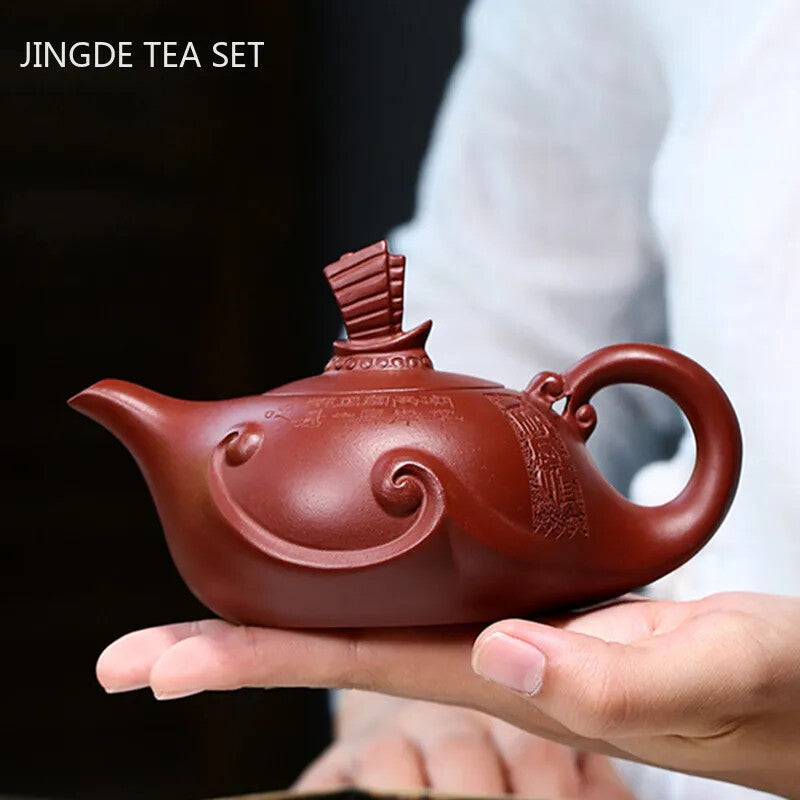 Yixing Handmade Tea Pot Sailboat Shape Purple Clay Teapot Beauty Kettle Chinese