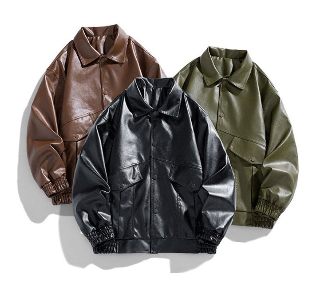 Men's PU Jacket Korean Style Casual Leather Coat