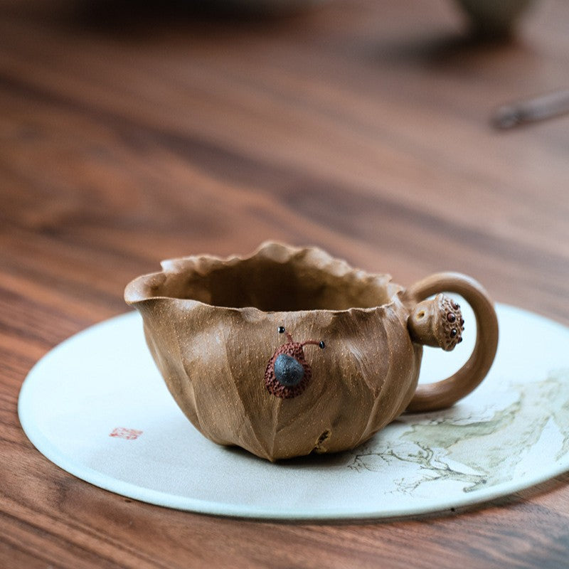 180ml Yixing Purple Clay Handcarved Lotus Leaf Fairness Cup Tea Divider Teaware