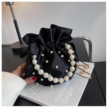 Shoulder Bags Women Ladies Handbag Pearl Silk Female Bucket Crossbody Bag