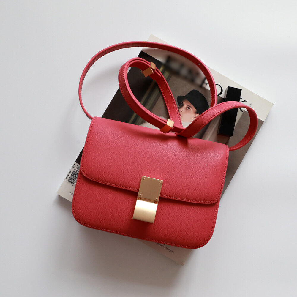Real Leather Small Flap Box Square Clutch Shoulder Bag Purse Crossbody Trunk