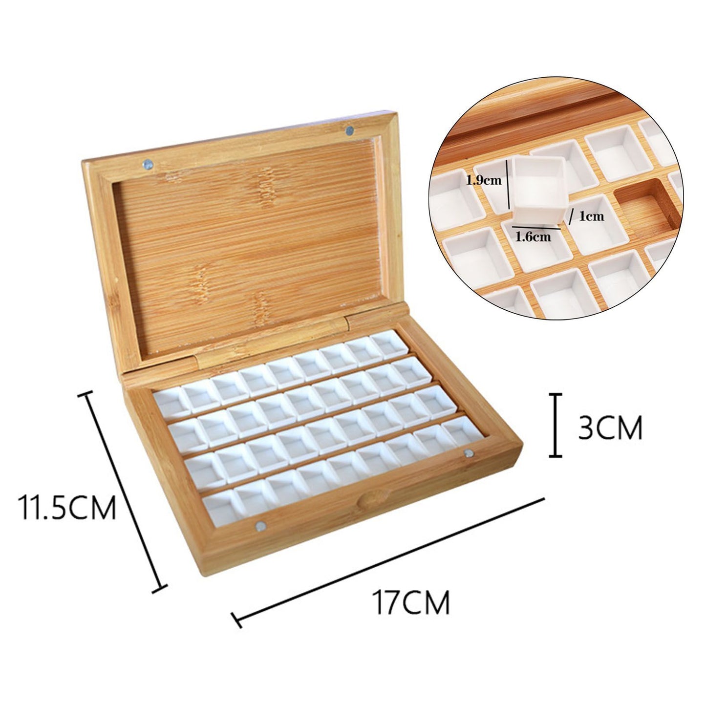 Watercolor Palette 24-36 Grid Wooden Box Painting Tools Art Supply Oil Paint Lid