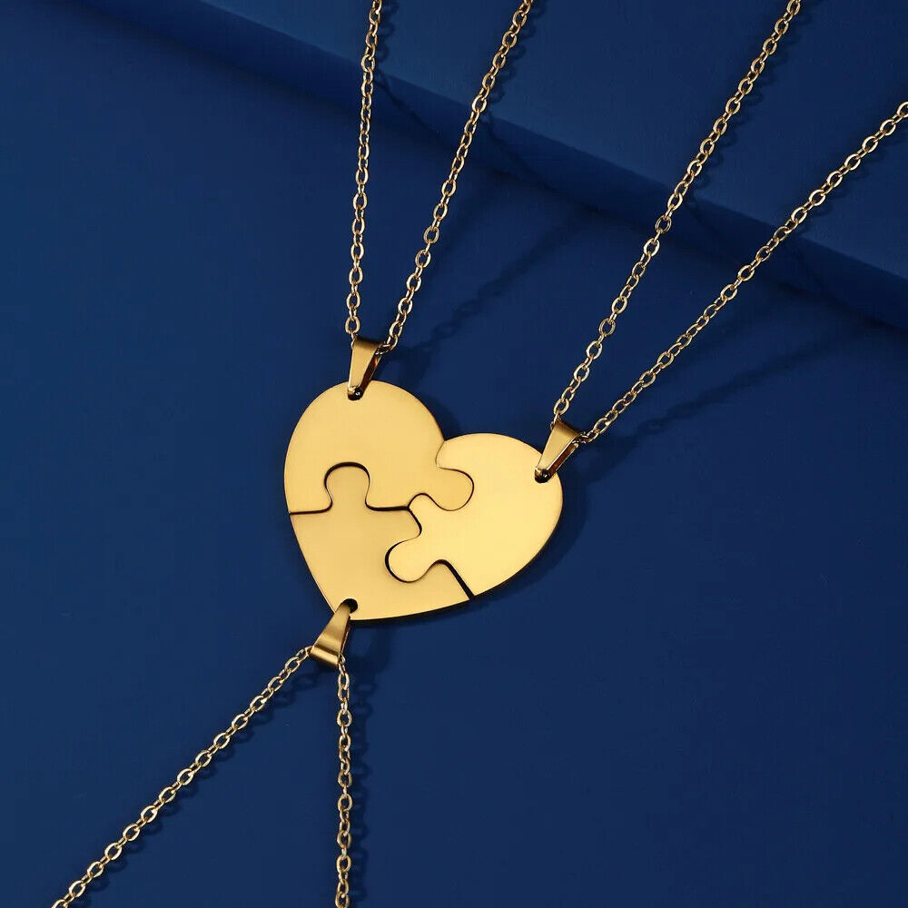 Women Necklace Stainless Steel Multiple Heart Puzzle Pendant Best Friend Jewelry