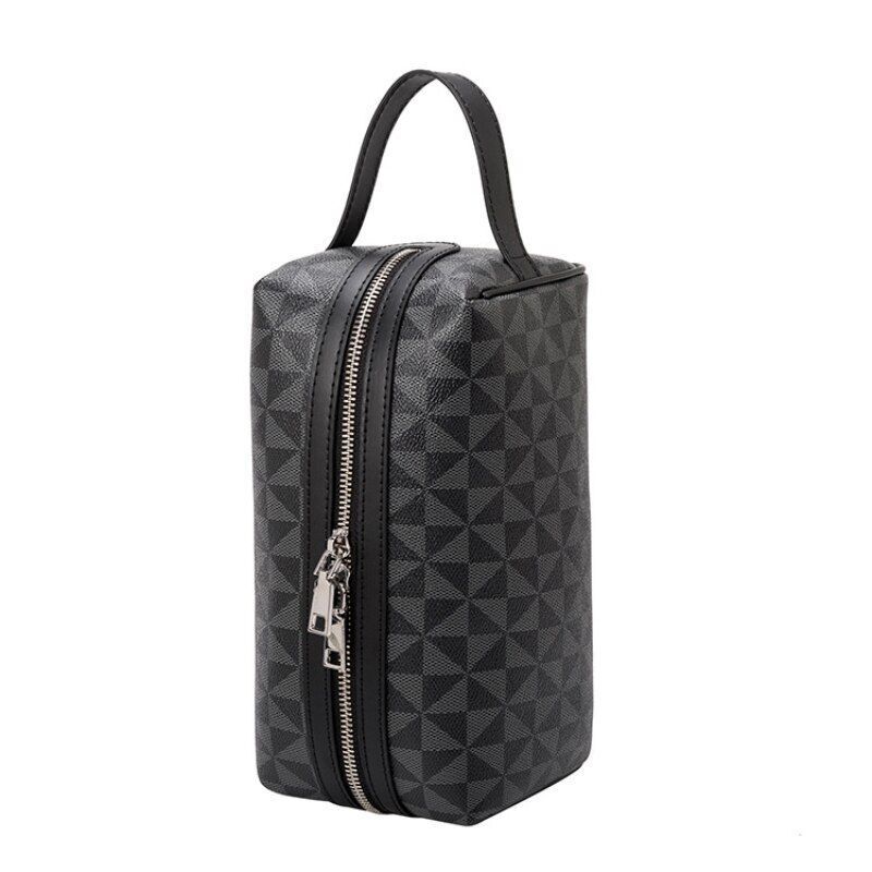 Synthetic Leather Cosmetic Handbag Brown/Black Travel Clutch Portable Makeup Bag