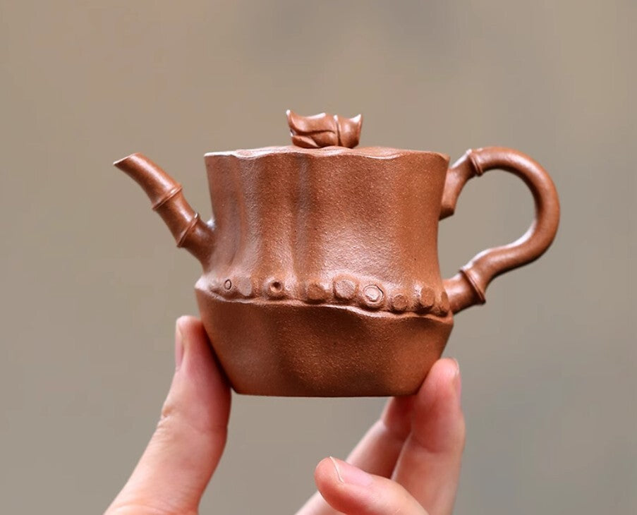 140cc chinese Yixing Handmade Zisha teapot JiangPoNi Bamboo Hu Gongfu Tea Pot