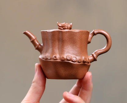 140cc chinese Yixing Handmade Zisha teapot JiangPoNi Bamboo Hu Gongfu Tea Pot