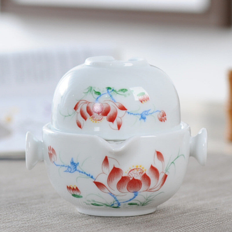 Ceramics Tea Set Include 1 Pot 1 Cup Porcelain Gaiwan Teapot Kung Fu Travel