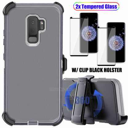 Case Clip Holster Cover,Tempered Glass Protector For Samsung Galaxy S9 / S9 Plus