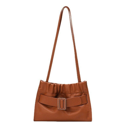 Real Leather Oversize Buckle Scrunchy Ruched Clutch Shoulder bag Crossbody Purse