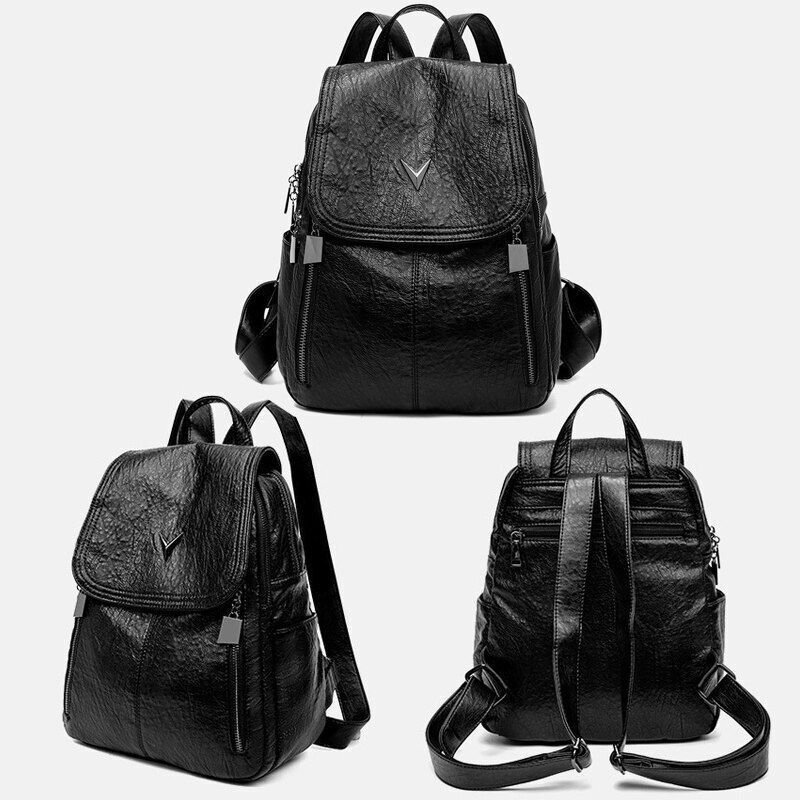 Backpack Soft Leather Large Bag Traveling Laptop Bags Polyester Hasp Zipper 1 PC