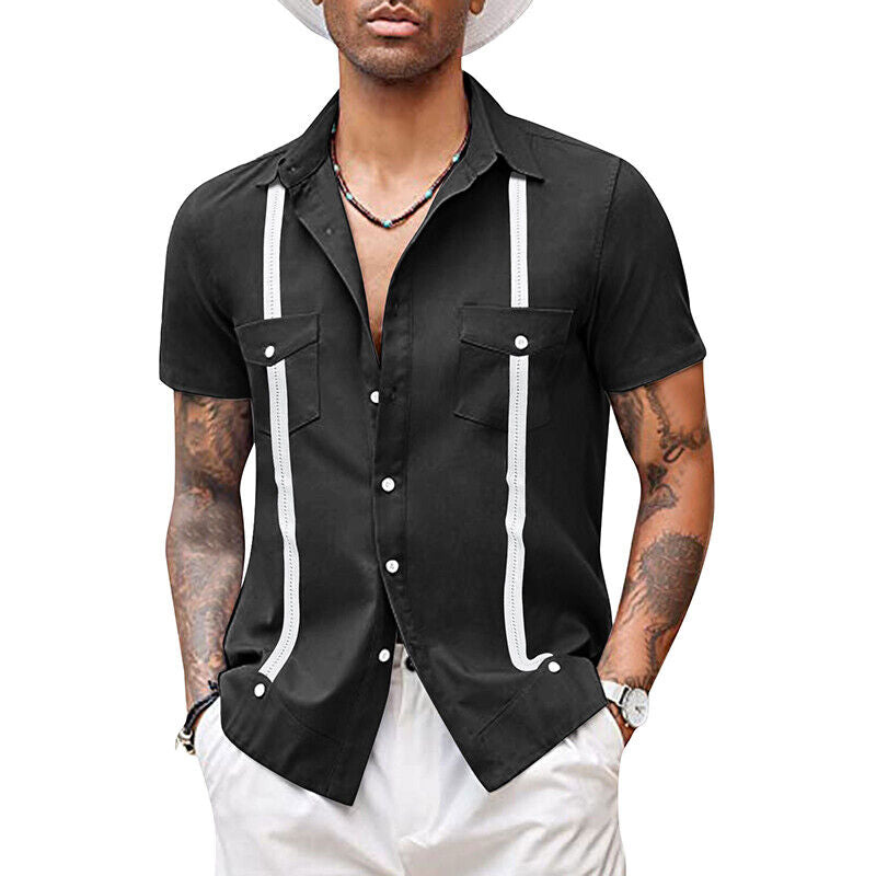 Men T-shirt Short Sleeve Tops Blouse V Neck Casual Shirts Baggy Beach Fashion ⊰