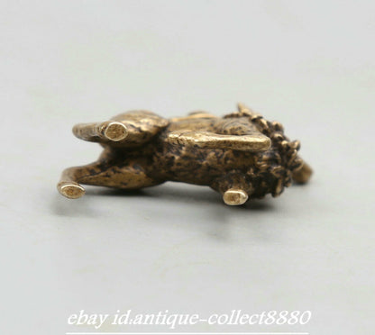 Curio Chinese Bronze Animal Lovable Deer Small Statue Statuary Tea Pet