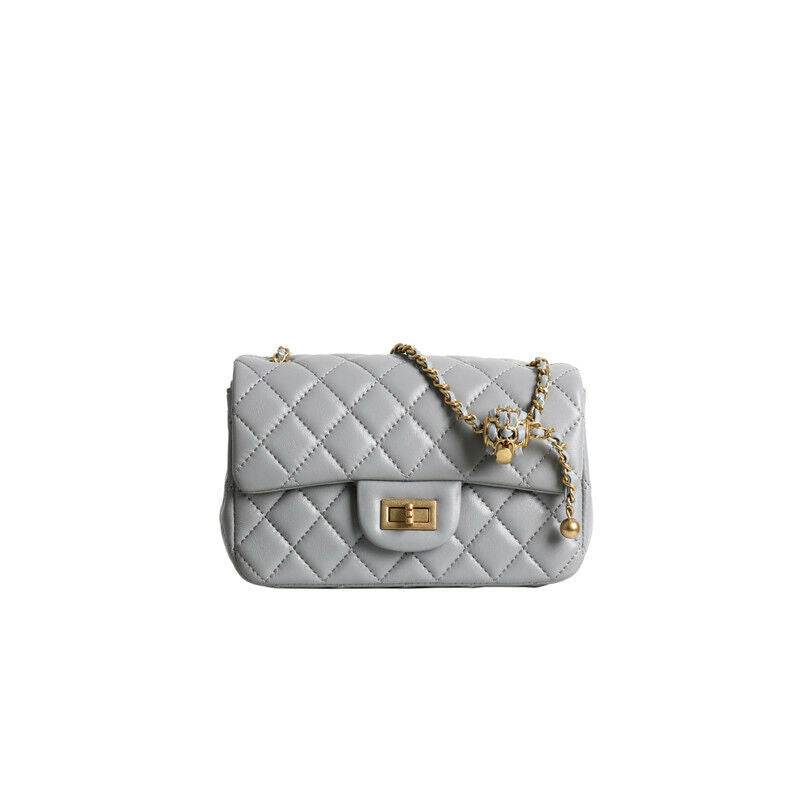 Quilted Lambskin Leather Small Flap Purse Chain Clutch Shoulder bag Crossbody