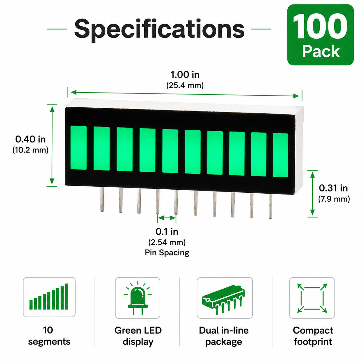 LED Bar Graph Green - Pack of 100