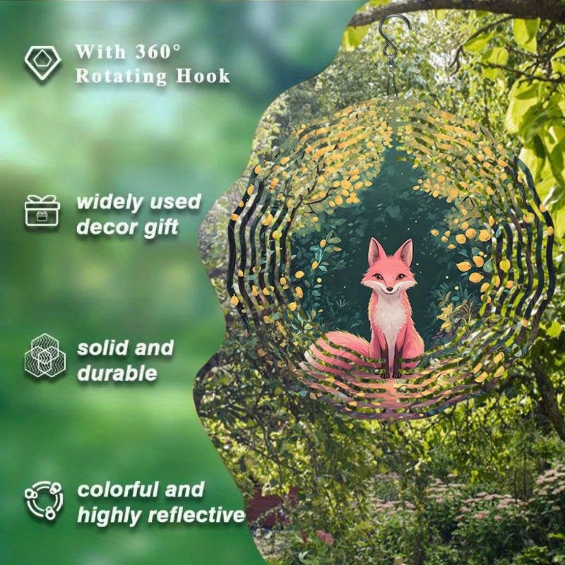 CIFbuy 3D Metal Wind Chime Rotating Fox Leaves Garden Patio Decor Gift