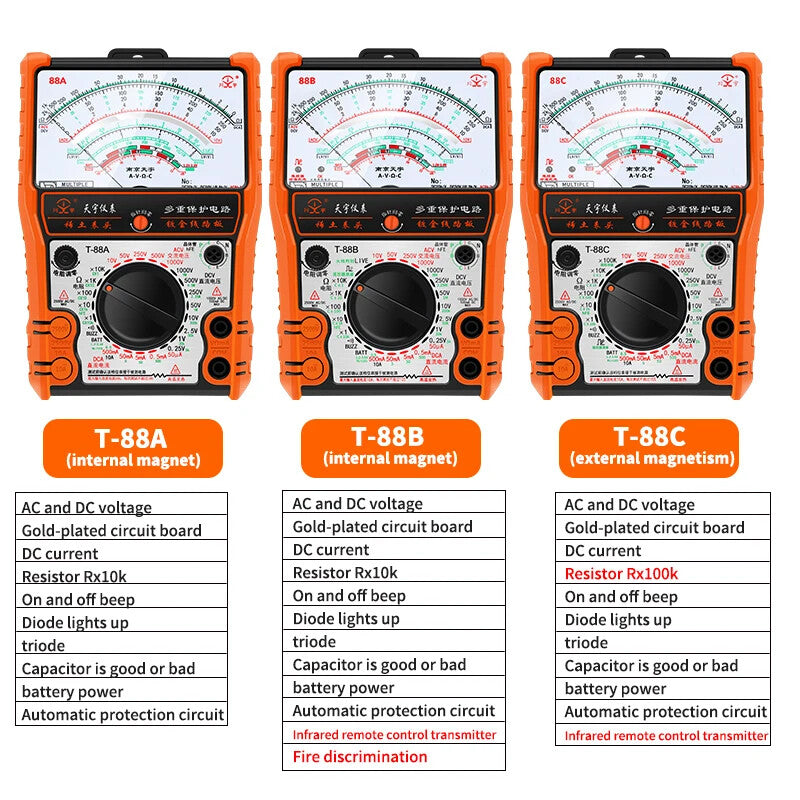 Pointer Multimeter T88A T88B T88C AC/DC 2500V Volt-Ammeter Analog Multimetro