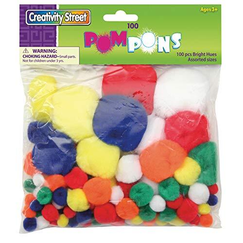100 Pieces Pom Poms, Bright Hues, Assorted Sizes