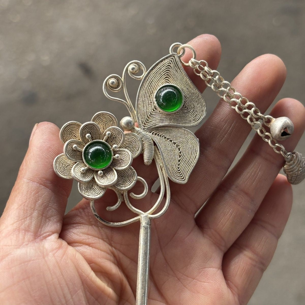 Vintage Silver-Tone Filigree Butterfly Hairpin Antique Collectible