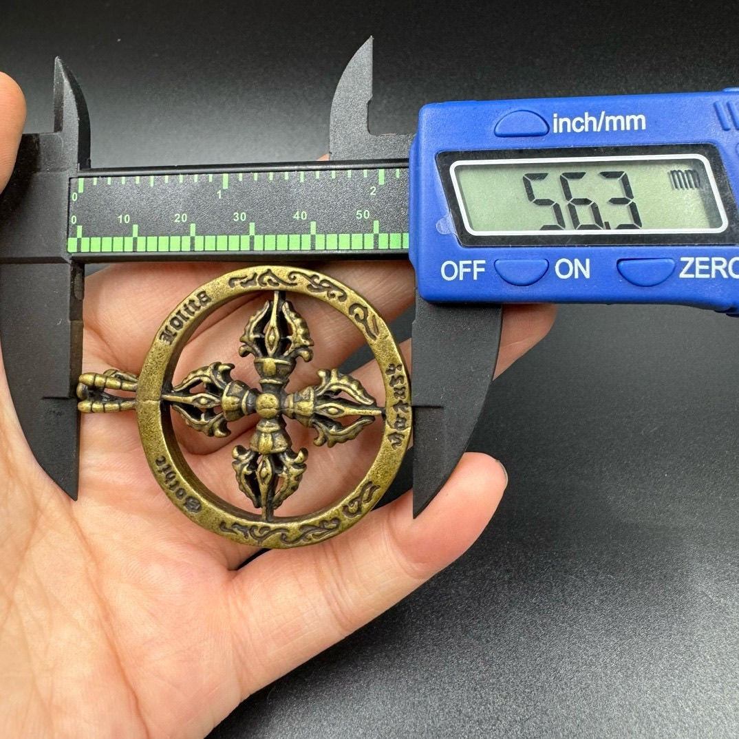 Vintage Tibetan China Brass Collection Cross Vajra Amulet Lucky Pendant Gift